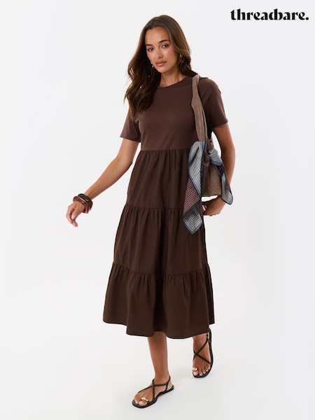 Brown - Threadbare Tiered Midaxi Dress