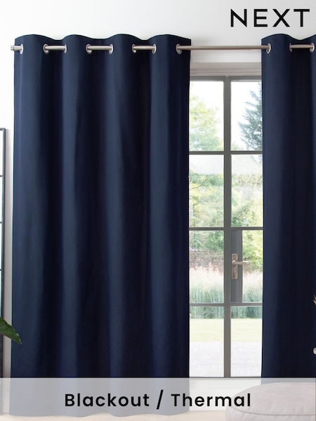 Blue Navy Blackout/Thermal Cotton Eyelet Curtains (918120) | R$ 390 - R$ 1,030