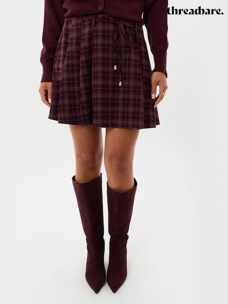Purple - Threadbare Mini Kilt Skirt With Tie Belt
