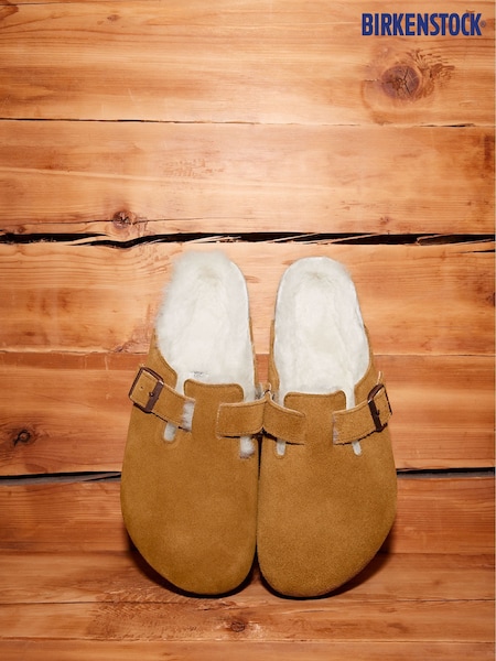 Birkenstock Mink Boston Shearling Suede Clogs (918309) | €212
