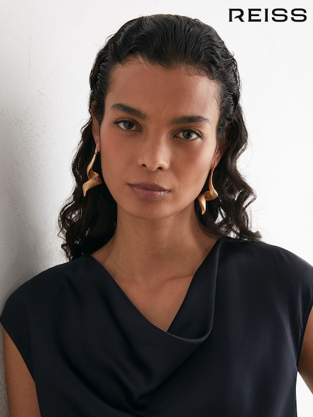 Navy - Reiss Cate Silk Cowl-neck Sleeveless Top