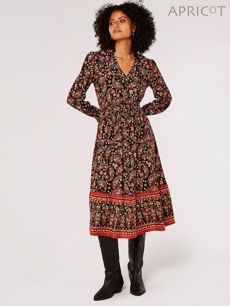 Apricot Black Floral Paisley Midi Dress (918467) | €59