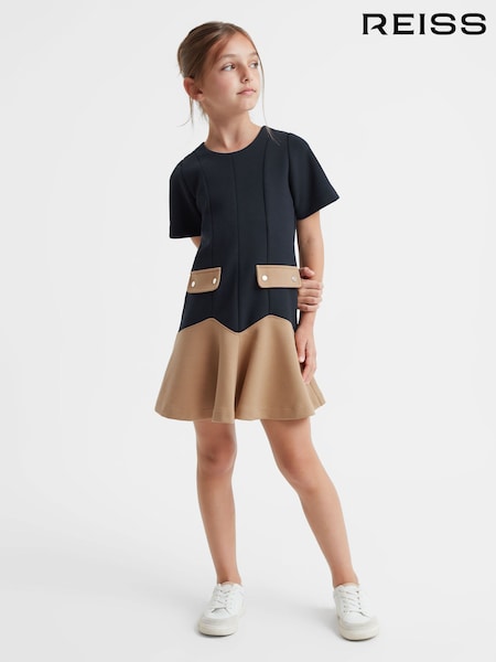 Reiss Navy Fion 9-14 yrs Contrast Flared Dress (918660) | AED396