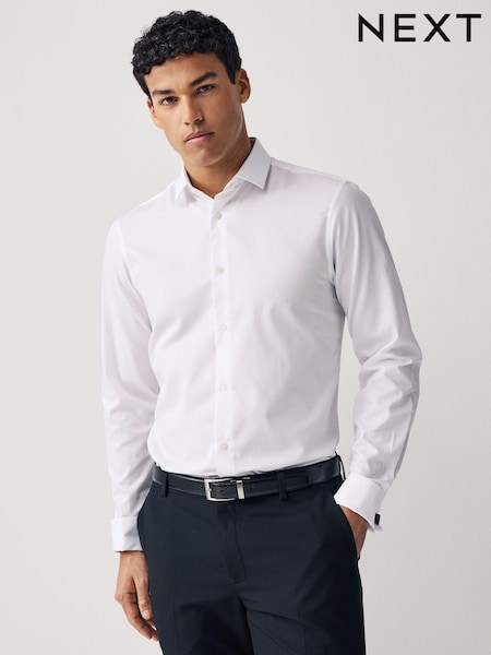 White Regular Fit Double Cuff Easy Care Textured Smart Shirt (918740) | 129 QAR