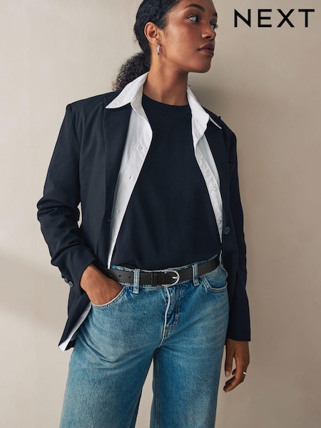 Black with Silver Regular Leather Belt (918901) | $23