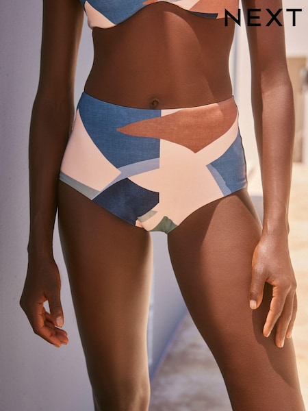 Blue Abstract High Waist Bikini Bottoms (918924) | AED53