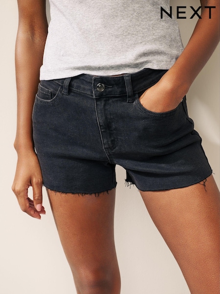 Washed Black Super Soft Raw Hem Denim Shorts (918979) | €10