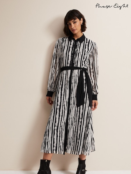 Phase Eight Serena Striped Black Midi Dress (919309) | €91