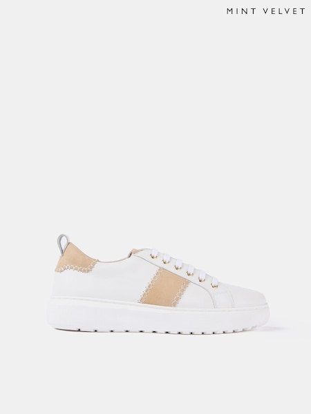 Mint Velvet Cream White Patchwork Trainers (919397) | AED165