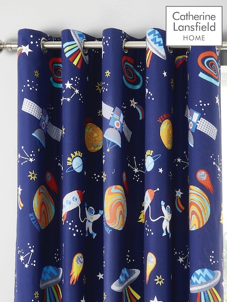 Catherine Lansfield Blue Lost In Space Reversible Lined Eyelet Christmas Curtains (919627) | R$ 495