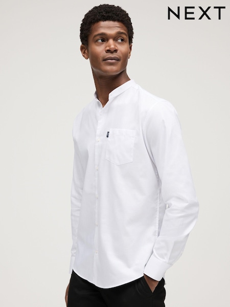 White Grandad Collar Regular Fit Button Down Easy Iron Oxford Shirt (919694) | €26