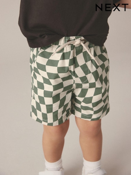 Green/Ecru Checkerboard 100% Cotton Pull-On Shorts (3mths-7yrs) (920168) | €3.50 - €4.50