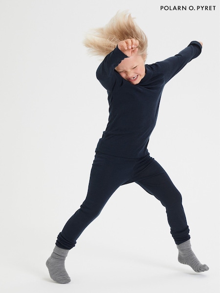 Polarn O. Pyret Blue Merino Wool Thermal Long Johns (920645) | 139 QAR