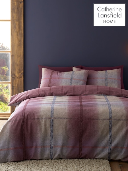 Catherine Lansfield Purple Brushed 100% Cotton Melrose Tweed Check Duvet Cover Set (920948) | €27 - €47