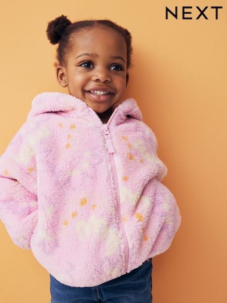 Pink Printed Hooded Zip Through Fleece Jacket (3mths-7yrs) (921411) | 79 QAR - 89 QAR