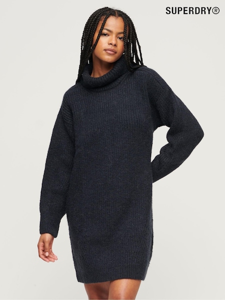 Albastru - Superdry 100% Cotton Knitted Guler întors Pulover Rochie (921827) | 320 LEI
