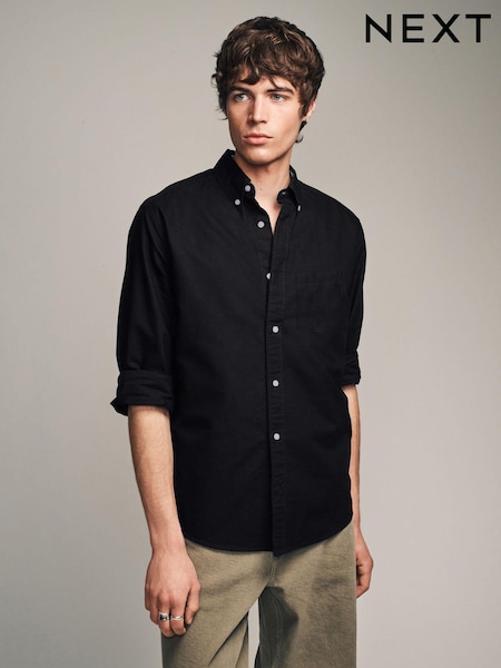 שחור - גזרה צרה - Long Sleeve Oxford Shirt (921856) | ‏90‏₪