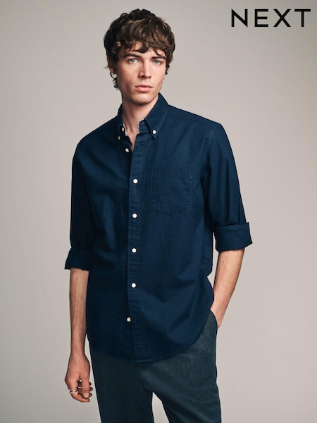 Navy Blue Slim Fit Long Sleeve Oxford Shirt (921878) | R$ 250