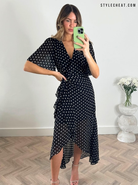 Style Cheat Black Lottie Polka Dot wrap dress (921972) | €39