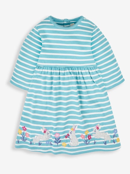 JoJo Maman Bébé Duck Egg Green Bunny Girls' Stripe Appliqué Dress (922187) | € 30