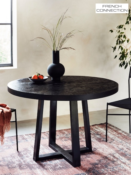 French Connection Black Mango Wood Laredo 4 Seater Round Dining Table (922544) | €541