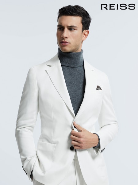 Reiss White Island Sea Island Cotton Slim Fit Single Breasted Blazer (922701) | €910