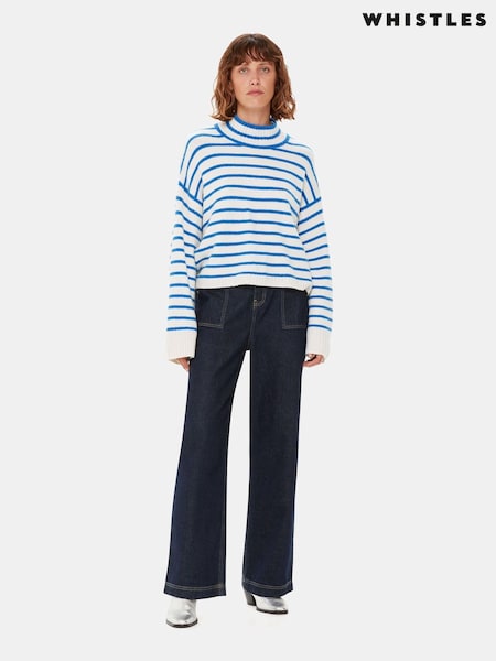 Whistles Blue Stripe Rib Detail Funnel Knit Jumper (923048) | €33