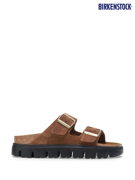 Brown - Birkenstock Chunky Papillio Suede Arizona Platform Sandals