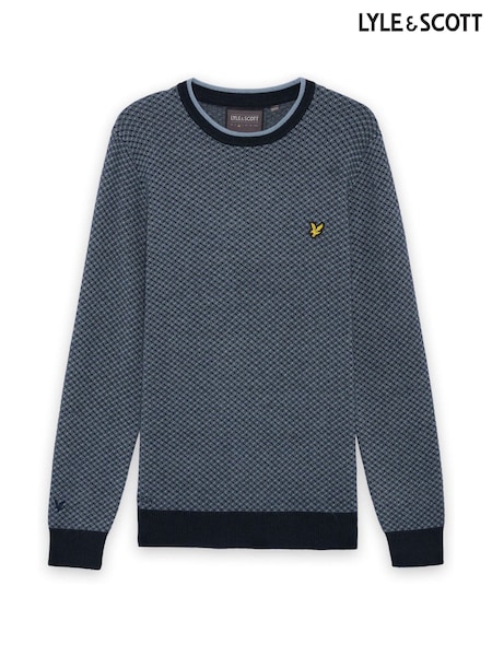 Blue - Regular Lyle & Scott Golf Cross Hatch Cashmere Blend Crew Neck Jumper