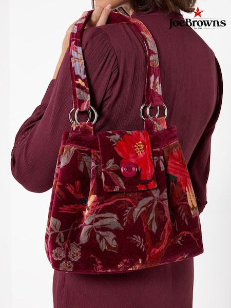 Red - Joe Browns The Berry Bloom Velvet Shoulder Bag