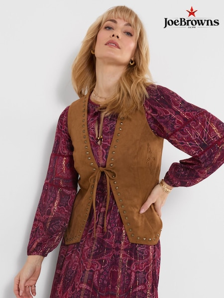 Braun - Joe Brown -s Boho Faux Suede Studded Waistcoat