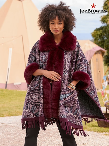 Red - Joe Browns Ruby Reverie Paisley Faux Fur Wrap Cover-up