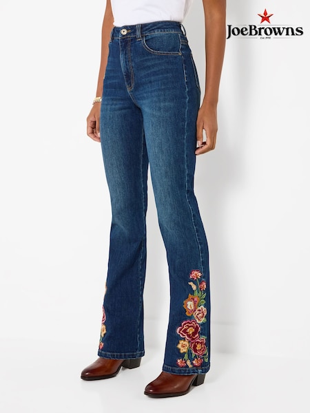 Blue - Joe Browns High Waisted Flared Jeans With Floral Embroidery