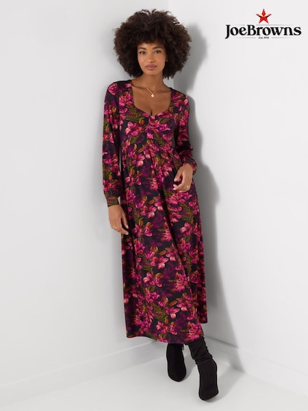 Pink - Joe Browns Lovely Lily Print Long Sleeve Jersey Midi Dress
