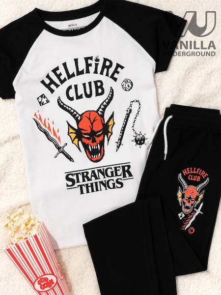 Vanilla Underground Black Stranger Things Unisex Kids Short Sleeve Long Leg 100% Cotton Pyjamas Set (923982) | €23
