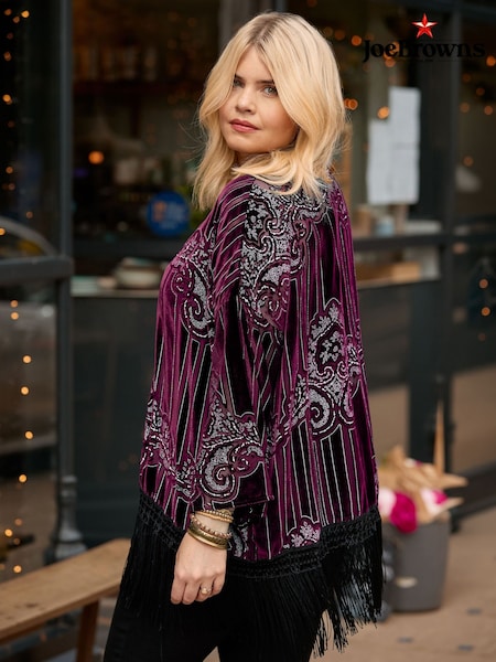 Black - Joe Browns Rosefall Devore Fringe Kimono