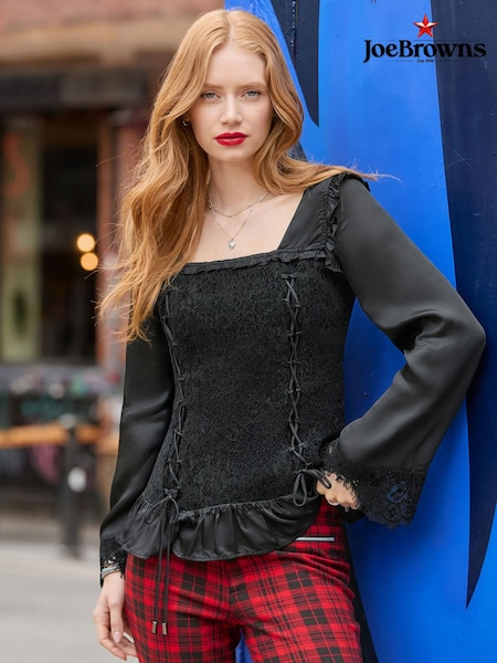Noir - Chemisier en dentelle à manches larges Joe Browns avec détails à lacets