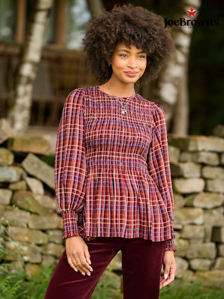 Red - Joe Browns Matilda Checked Blouse With Sheered Body And Balloon Sleeve
