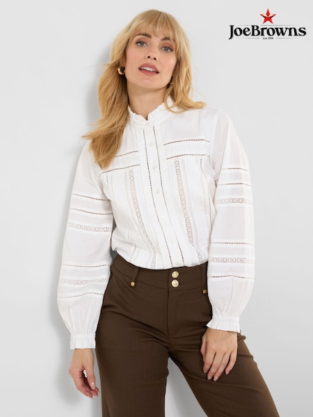 לבן - Joe Browns Florence Frill Collared Blouse With Balloon Sleeve