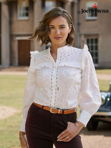 White - Joe Browns Beautiful Embroidered Button Through Blouse With Frill Detail