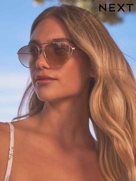 Brown Gold Metal Cateye Sunglasses (924477) | €9