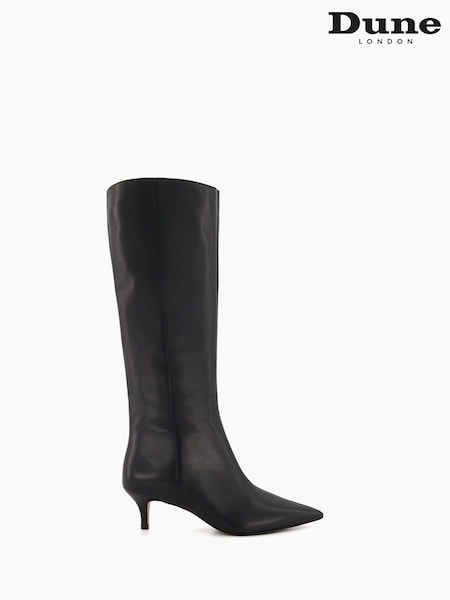 Negru - Cizme până la genunchi Dune London Smooth Toc kitten Point (924566) | 1,490 LEI