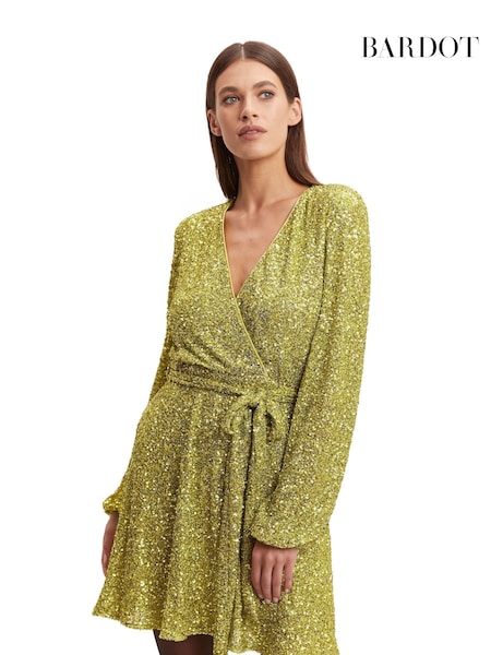Bardot Green Sequin Bellissa Mini Wrap Dress (925179) | €72