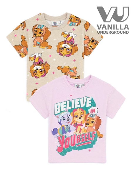 Vanilla Underground Brown Girls Multi Paw Patrol 100% Cotton T-Shirts 2 Pack (925377) | 109 QAR