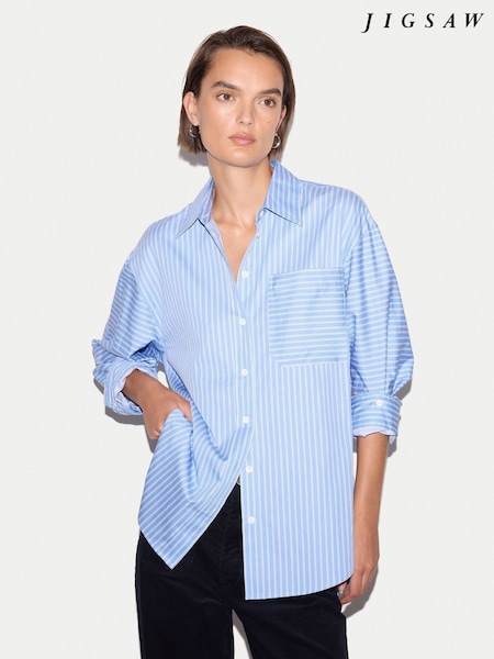 Blue - Jigsaw Oversized Stripe Shirt