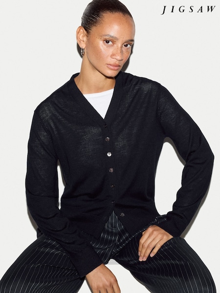 Blue - Jigsaw Fine Merino Cardigan Top