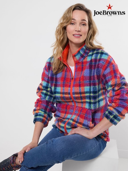 Red - Joe Browns Harriet Checked Zip Through Fleece