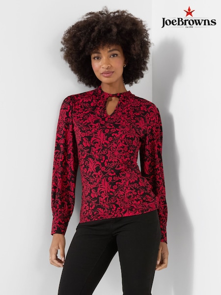 Қызыл - Joe Browns Violet High Neck Jersey Printed Top With Cut Out Detail