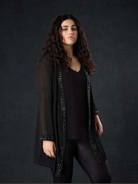 Live Unlimited Black Curve Embellished Chiffon Edge to Edge Jacket (925578) | €118