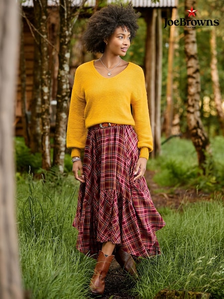 Pink - Joe Browns Checked Asymmetric Hem Maxi Skirt